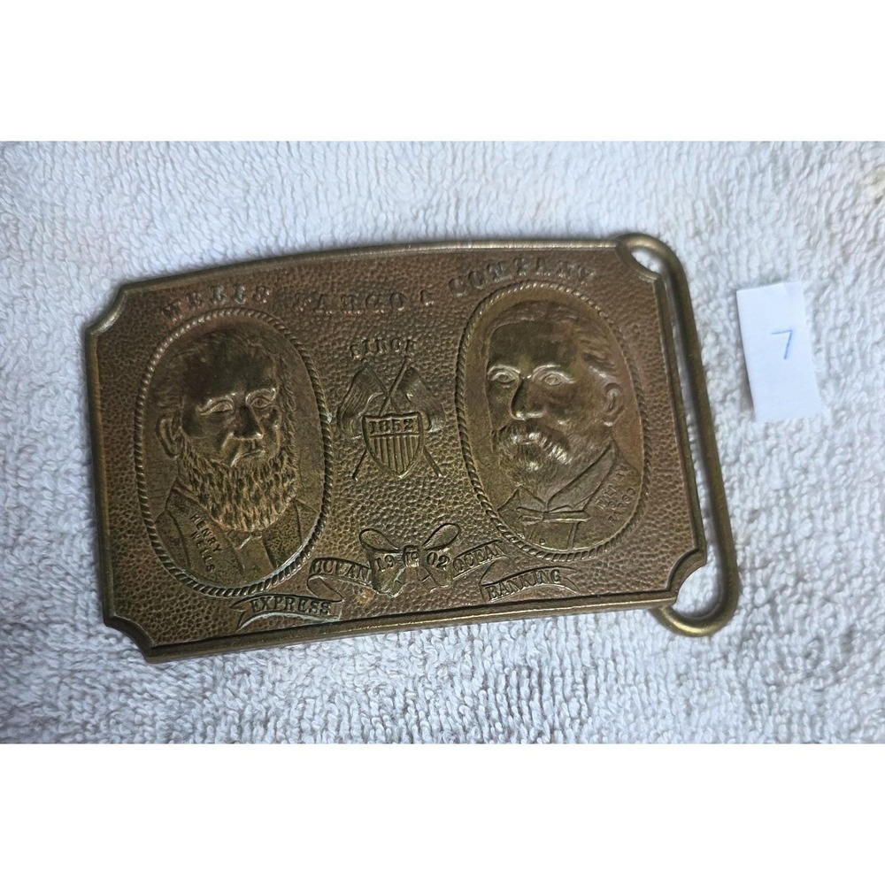 Vintage Wells Fargo Brass Belt Buckle Henry Wells William Fargo 1852 Tiffany 7